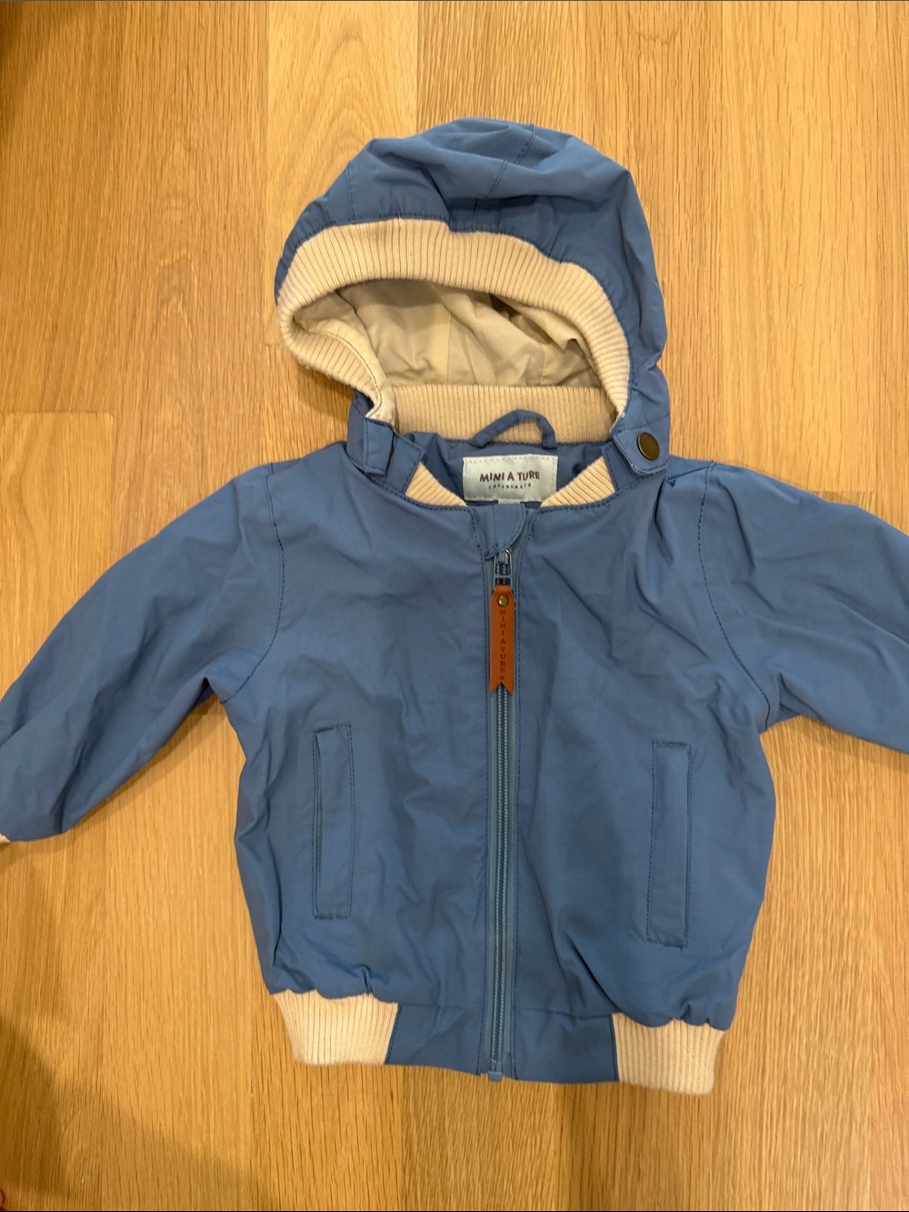 Mini A Ture Blue Kids Hooded Rain Jacket with Contrast Trim